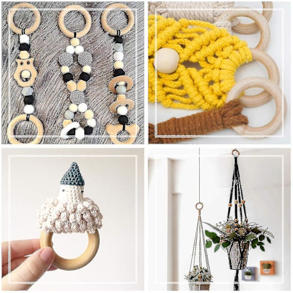 20 st Träringar Macrame Träringar, Naturliga Obehandlade Massiva Träringar För DIY Hantverk Hängande Kopplingar 50mm