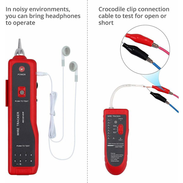 Trådspårare RJ11 RJ45 Finder Ethernet LAN Multifunktion Toner Tracer Nätverkskabel Snack Telefonledning Kontinuitetstestare (Röd)