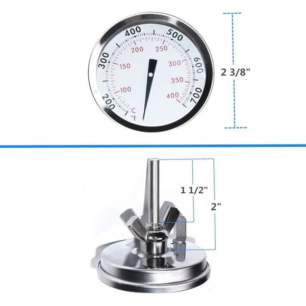 1 Termometer, rustfrit stål, erstatning for Weber 67088 67731, monteringsflig, urskive 7 cm, Genesis Summit grill.
