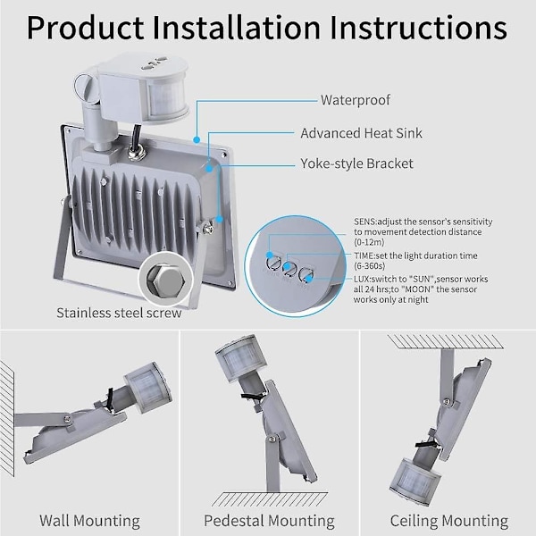 10w Korridor Mänsklig Kropp Induktion Led Flood Light