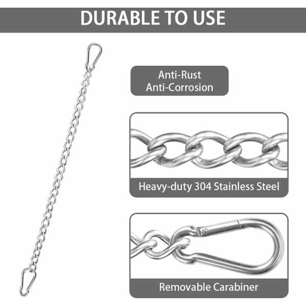 Kæde med to karabinhager, 400 kg kapacitet, robust hængekæde i rustfrit stål, forlængelseskæde til boksepose, yoga, gynge, hængekøjer, 1 stk.