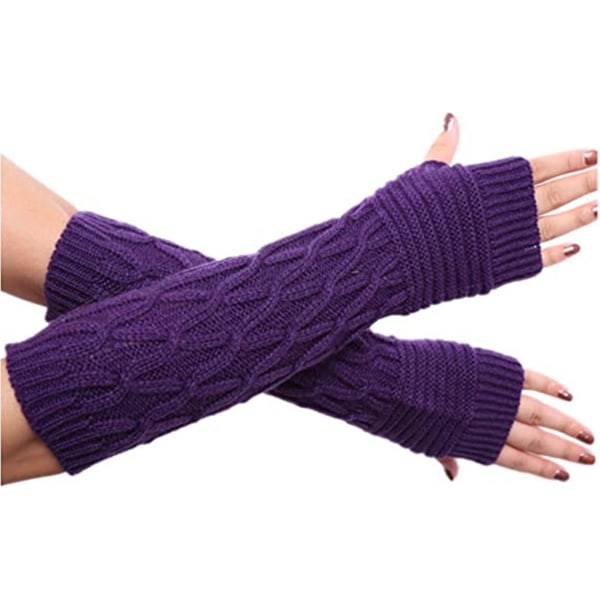 2 par stickade armskydd, varma stickade handskar för höst och vinter (lila + brun)
