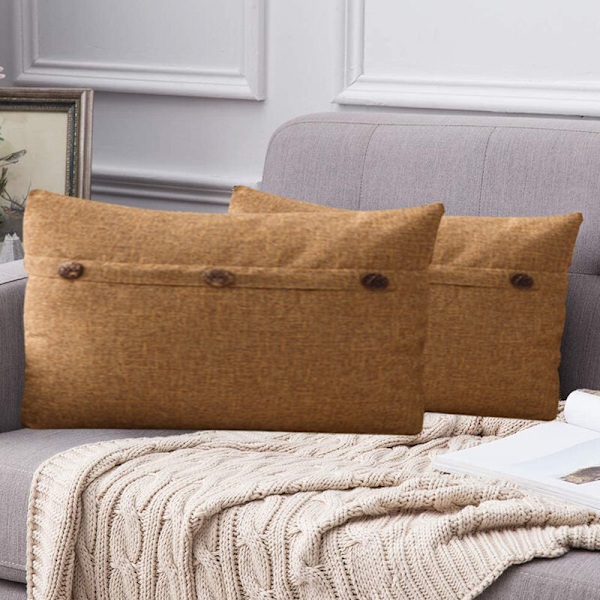 2 kappaleen koristeellinen pellavakankaasta valmistettu tyynynpäällinen, jossa on kolme nappia, vintage-tyylinen maalaistalon tyynynpäällinen sohvalle ja sängylle