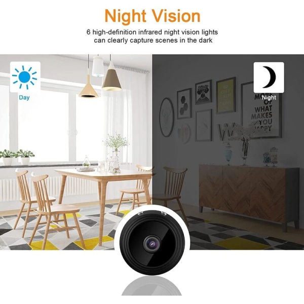 Mini trådløst spionkamera HD 1080P spion wifi-overvågningskamera med nattesyn og detektor, skjult babysikkerhedsvideo indendørs/udendørs Sort-A9