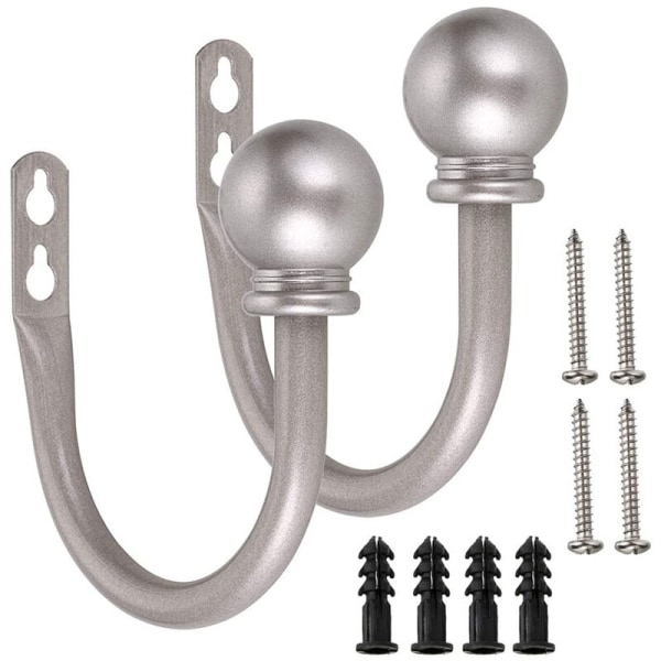 Round Curtain Ends Decorative Wall Mounted Curtain Hooks Curtain Ball End Hooks 2 Pack Brushed Nickel U Hooks