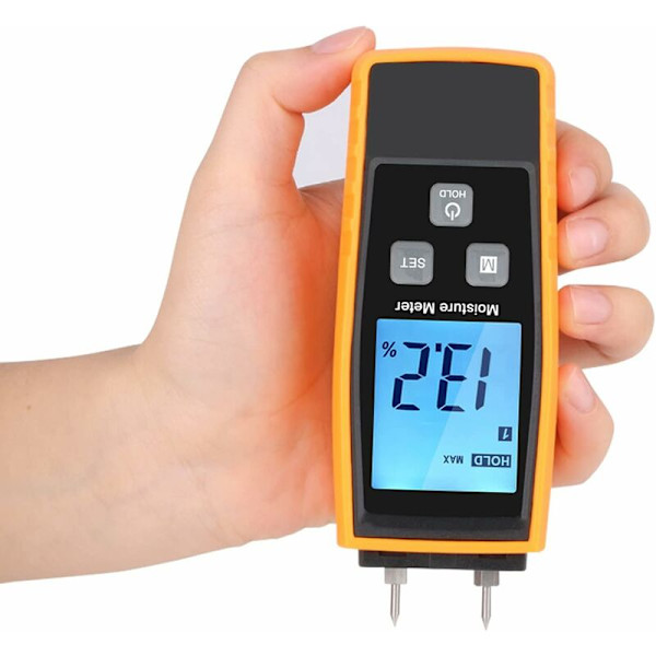 Kosteusmittari, Digitaalinen puukosteusmittari Kosteusmittari 0-80% Kosteustesteri Ilmaisin Taustavalaistulla LCD-näytöllä