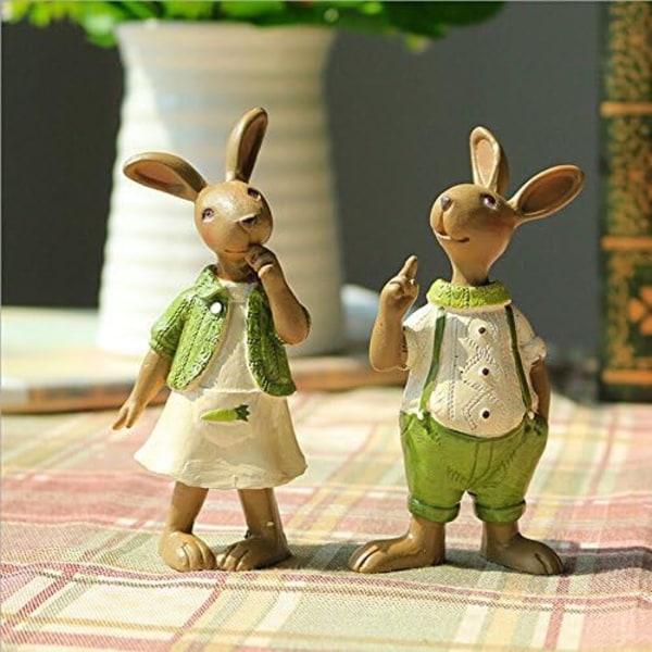 2 st Resin Bunny Figurines Påskdekoration stå