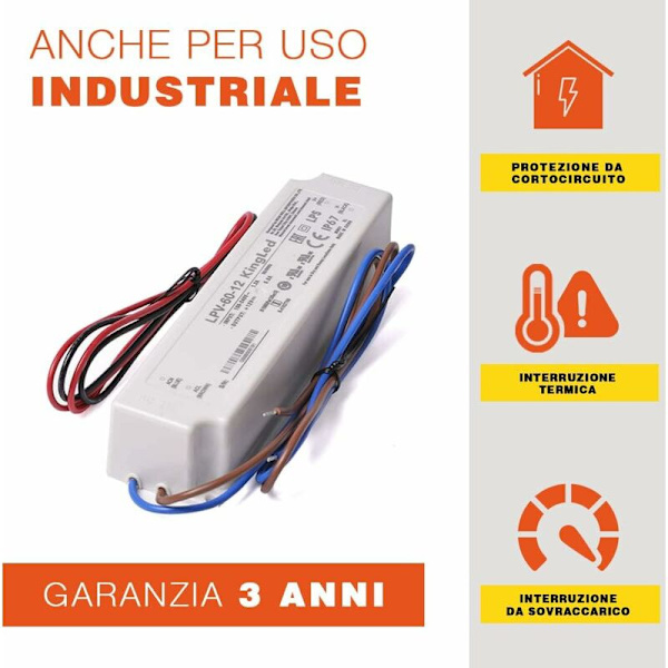 Strømforsyning 12V 60W 5A Høj Kvalitet Vandtæt Ip67 egnet til udendørs MeanWell model LPV-60-12 Transformer til 12V LED Strip
