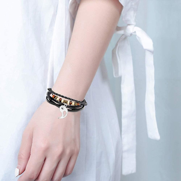 2-delad flätad läderarmband för män