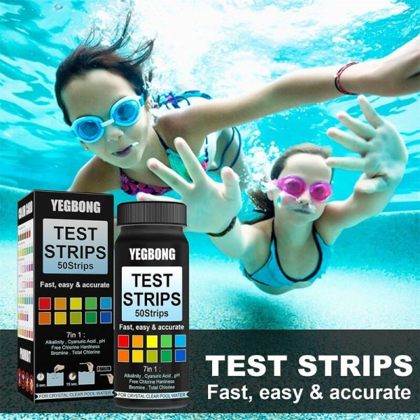 Pool Test Strips 7 i 1 Spa Test Strips, Vattenkvalitets Test Kit, Vatten pH Test, Total Alkalinitet, Total Hårdhet Test Dequate