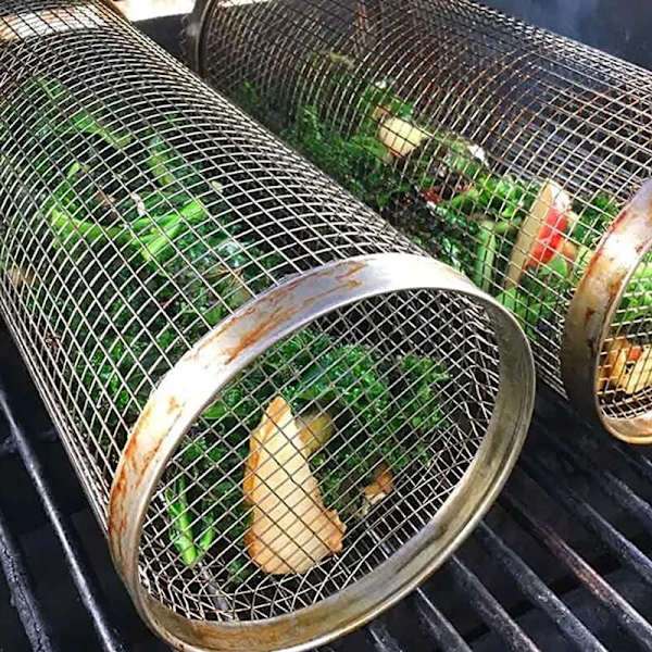 Rostfritt stål grillkorg, 20 cm ugnsgrillkorg, rotisserietrumma, grillnätcylinder