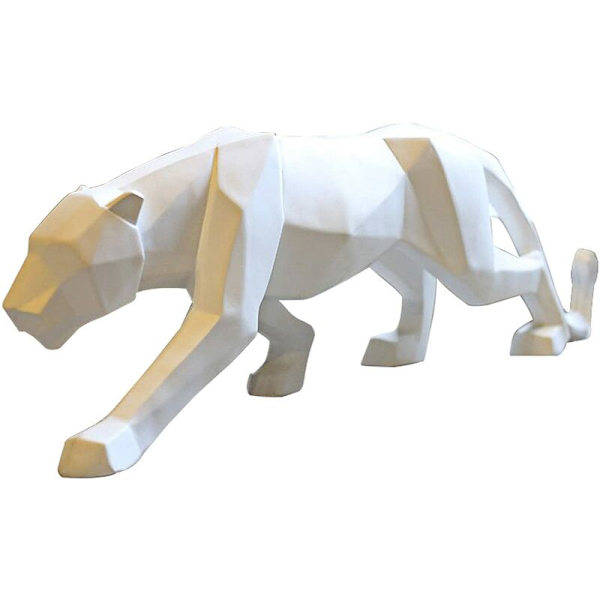 Panterstaty Leopardskulptur Hemkonst Hantverk Prydnader Modern Abstrakt Geometrisk Harts för Vardagsrum TV-skåp Dekoration Vit Liten 25 cm