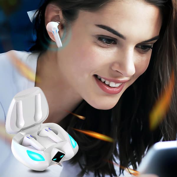E-sport Gaming Headset Bluetooth In-ear Lågfördröjning Trådlöst Bluetooth Headset Med Stort Batteri Och Lång Batteritid Vit