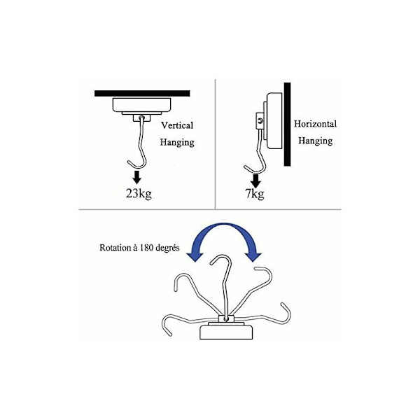 23 kg stærk magnetisk krog 25D køleskabsmagnetisk krog sort neodym magnetisk krog roterbar