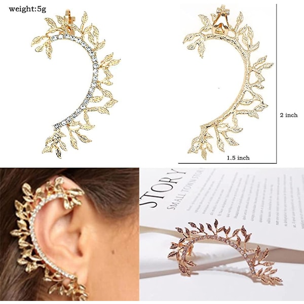 Bladklatrende Crawler Smykkejakke Øreringe Søde Krystaller Legering Venstre Øre Cuff Wrap Clip Gylden Stud Ørestik Klatrer Øre Clip Til Kvinder Piger 1 stk
