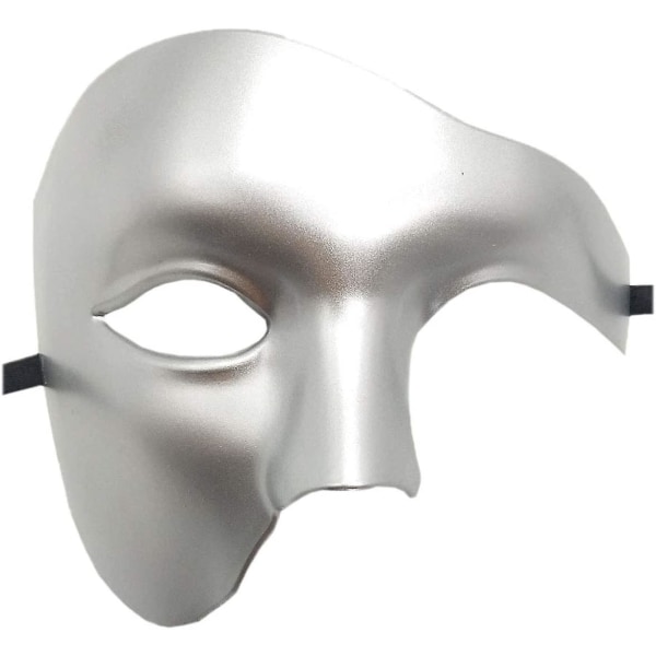 Maskeradmask Vintage Phantom of the Opera Single Eye Half Face Costume, Sterling Silver