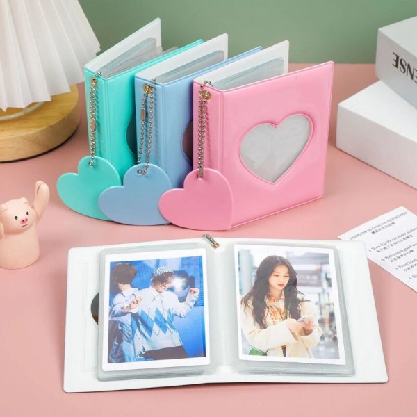 32 fotopappersutskurna korthållare hjärtformade 3-tums K-pop idol album samling bok förvaringsbox