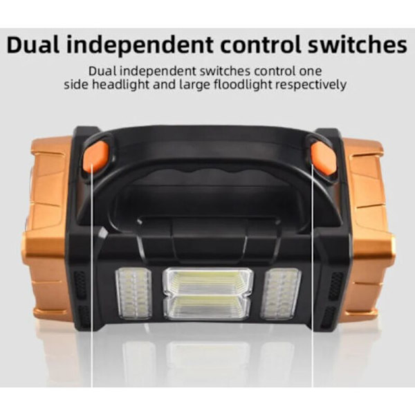 Aurinkokennoinen LED-taskulamppu USB-ladattavalla, COB-työvalolla, vedenpitävä aurinkovalo ulkoilmaretkeilyyn