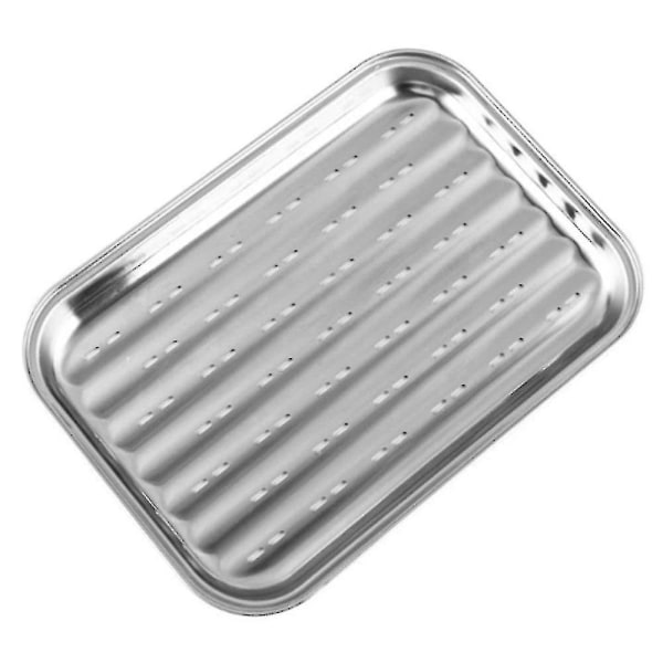 Rostfritt stål bricka rektangulär grillad fiskplatta med hål ångad risplatta stansning non-stick grillplatta