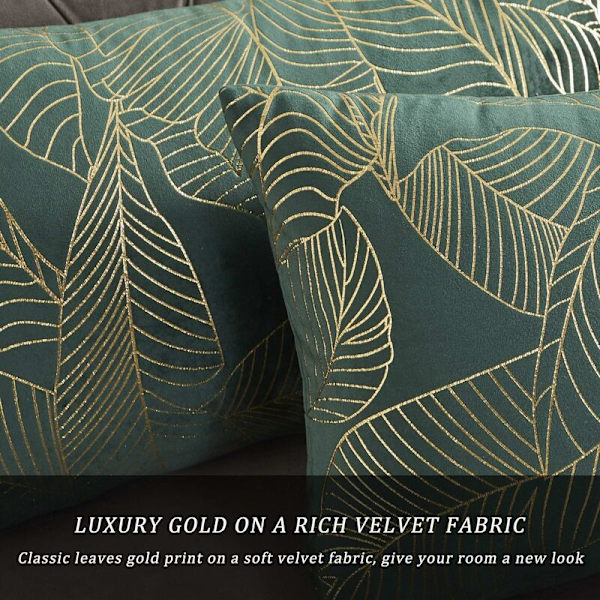 Kuddfodral 30 x 50 cm Sammet Guld Blad Kuddfodral Grönt Kuddfodral Dekorativ Kudde för Soffa Sovrum Vardagsrum Set om 2