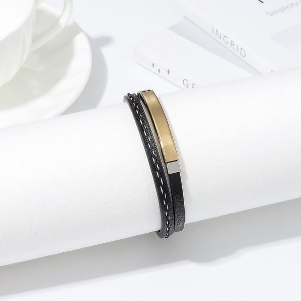 Armband i äkta läder för män - Magnetiskt armband i rostfritt stål - Flätat läderarmband