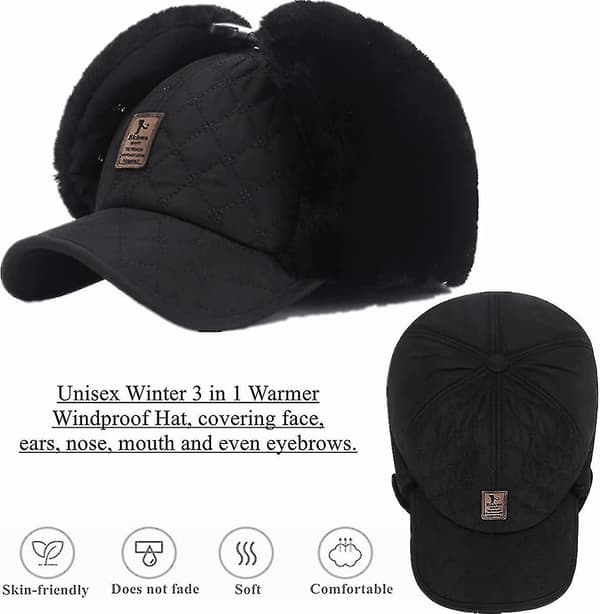 Unisex vintermössa tjock fluff foder bomber mössa med Acsergery öronlappar munskydd 3 i 1 krigsgåva