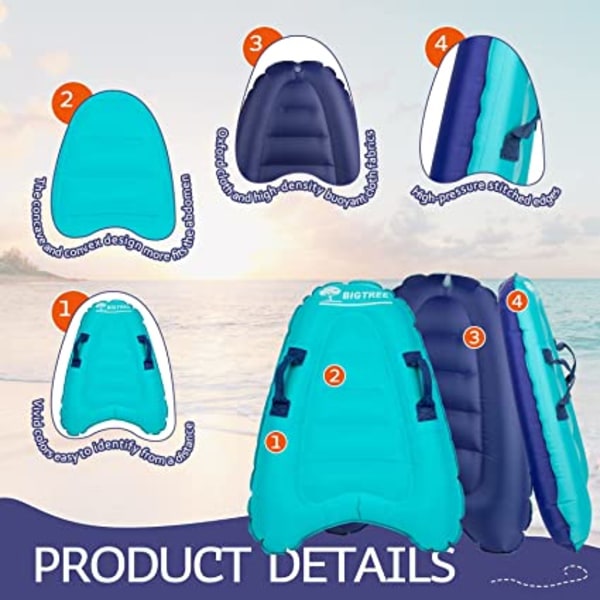 Uppblåsbar bodyboard med handtag, bärbar bodyboard simbräda