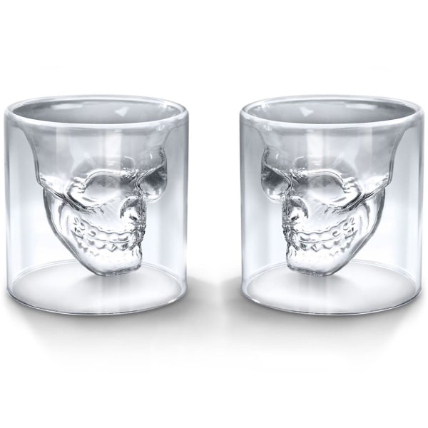 2st 75ml Crystal Skull Shotglass Skull Glas Cup, dubbellager Transparent Skull Pirate Shot Glasögon Dryck Cocktail