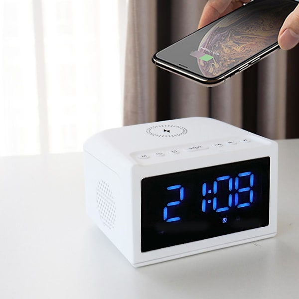 10w ultrasnabb trådlös laddning Dubbel väckarklockaradio med Bluetooth högtalare