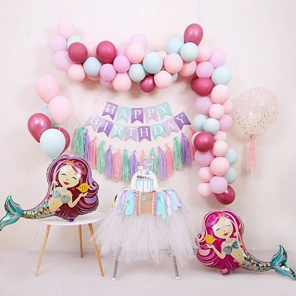 Sett med 2 gigantiske 38\" Merry Mermaid ballonger for bursdag, havtemafest, bryllupsdekorasjon (lilla)