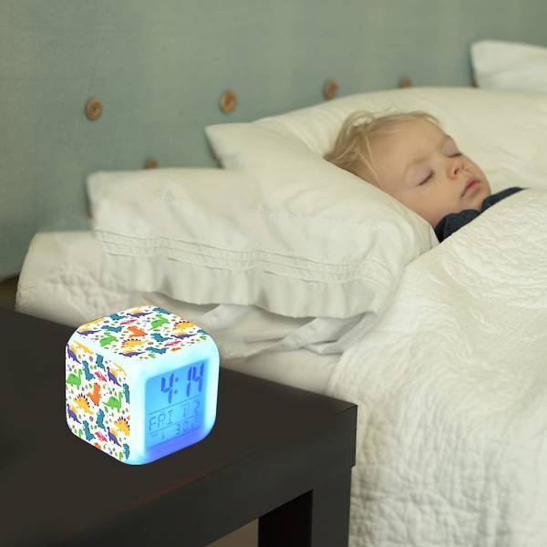 Tecknad pastoral liten dinosauriegåva för barn Färgglad färgskiftande lysande LED-väckarklocka3