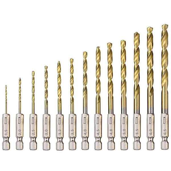 HSS-spiralborr 13 st HSS-spiralborr med titanbeläggning 1,5 mm-6,5 mm för borrning i trä/metall/plast