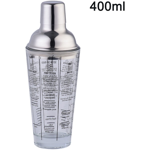 Cocktail Shaker 400 ml - Blandet Mixer i Glas og Rustfrit Stål Top Cobbler Shaker - Perfekt Gave til Begyndere