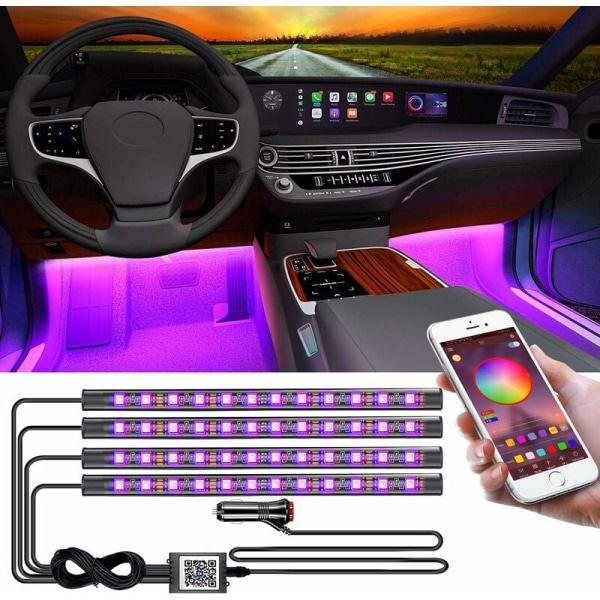Auton sisävalot, auton LED-nauhavalot, Bluetooth sovelluksen ohjauksella, Multicolor Music Sync Car Ambiance -valosarjat, 5 V USB -portti