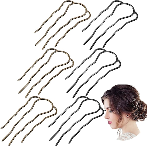 6 stycken 87 mm hårgaffelklämma pinne hår sidokam hårnål hårbulle uppsättning hårpinnar legering 4-tandad bulle hårnålar klämmor grepp för kvinnor hårstyling till