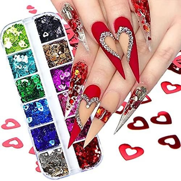 Valentinsdag Nagelkonst Dekaler 3D Hjärta Nagel Sekvenser Kärlek Hjärta Nageltillbehör Laser Hjärta Lyxig Glansig Akryl Naglar Design För Valentinsdag De