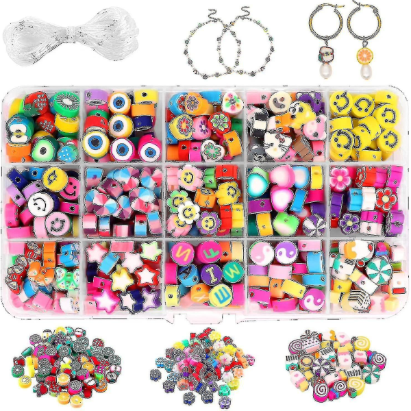 300 st Frukt Smiley Handgjorda Pol Clay Beads 15 Flower Alphabet Beads Soft Beads-9