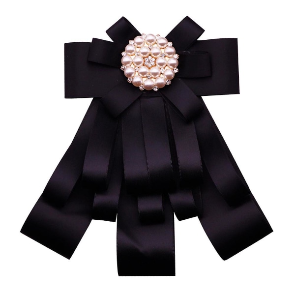 Kvinnors förbundna rosett pärlor rosett slips elegant band brosch rosett brosch skjorta rosett slips strass slips bröstnål för kvinnor damer