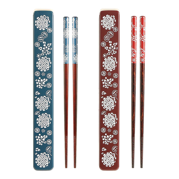 2 par ätpinnar Bärbara ätpinnar Set med case Återanvändbara naturliga ätpinnar i japansk stil Miljövänlig