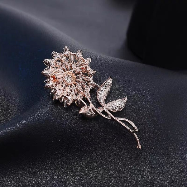 Solros Broscher Pin För Kvinnor Mode Österrike Kristall Rhinestones Elegant Gyllene Blommor Broscher Blanka Sol Blommor 4st