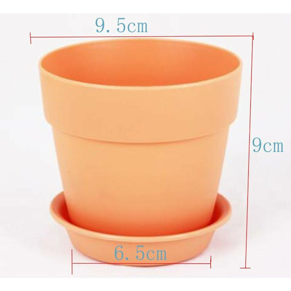 5 stk. farverige mini-plastpotter med underskåle, hjem og have blomsterpotte, topdiameter 9,5 cm, højde 9 cm, bunddiameter 6,5 cm