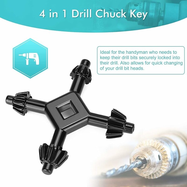 Universal Chuck Wrench, 4 i 1 multifunktion Chuck Wrench för elektrisk borrmaskin, T-Audace