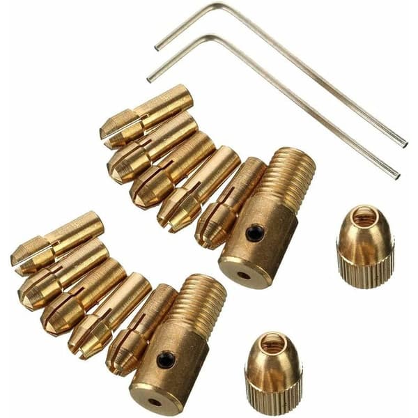 14 stk. mini spændepatron til mini borepatron messing sæt spændepatron til 0,5-3 mm med unbrakonøgle (2,35 mm 3,17 mm)