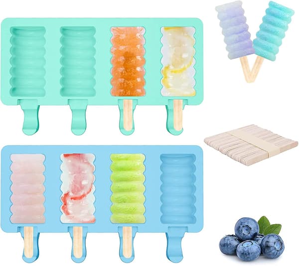 2 Pak Ispopskeforme, 4 Hulrum Kage Ispopskeform Genanvendelig Silikon Ispopske Maker Form Nem Frigørelse Cakesicles Former Med 50 Træpinde