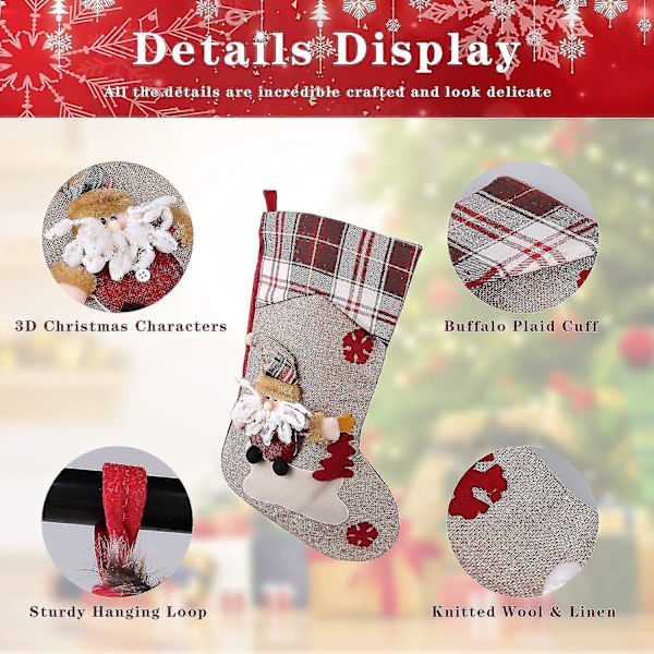 Julstrumpor Set 3-48 Cm Hängande Strumpor För Kamin, Julgran -presentpåse Godispåse Med Biffelkaro, Jultomte, Snögubbe, Ren