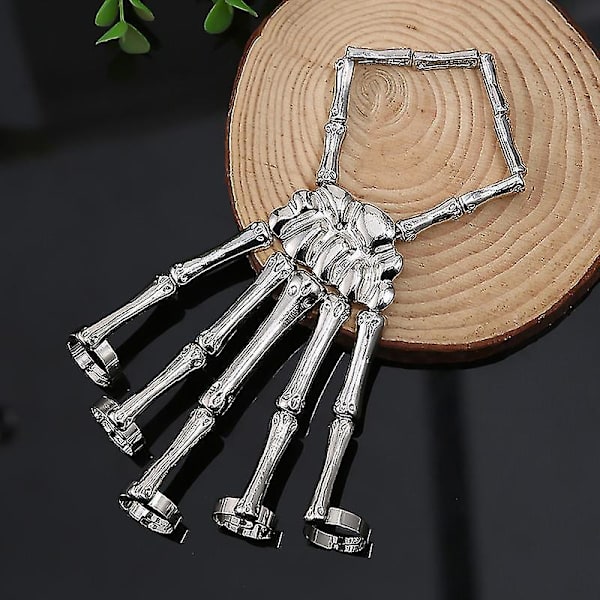 2 st Punk-armband Skelett Hand Ben Ajusterbar Fem Fingrar-26-1 (silver)