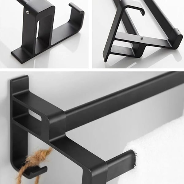 Handduksställ för badrum, handduksställ, svart matt handdukstork med två handduksställ och krokdesign, handduksställ vägg, handdukshängare utan borrning