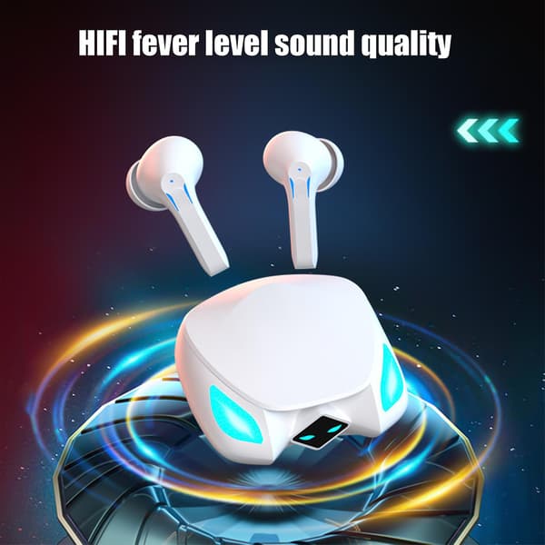 E-sport Gaming Headset Bluetooth In-ear Lågfördröjning Trådlöst Bluetooth Headset Med Stort Batteri Och Lång Batteritid Vit