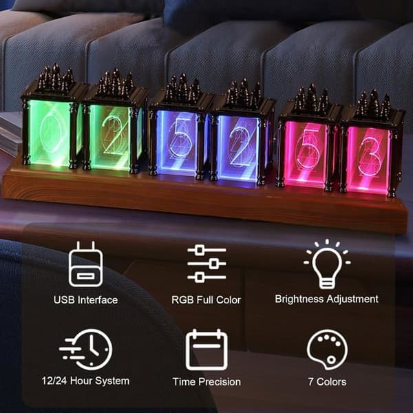 1 Rør-ur, RGB LED, 16 millioner farver, 12/24-timers format, til kontor, stue, soveværelse.