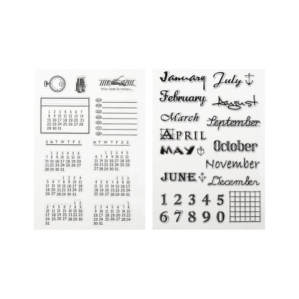 2 ark Kalenderplanerare Silikon klara stämplar Datum och månader Planeraresigill för journalföring Gör själv scrapbooking och foto